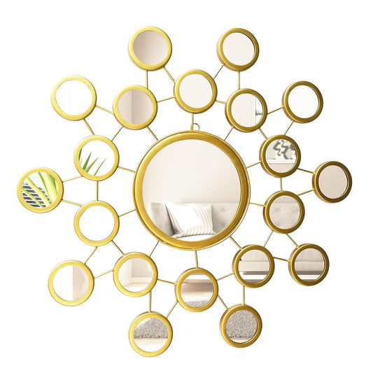 Bubble Round Designed Steel Glass Wall Mirror (24 x 24 inch, Gold) Framed